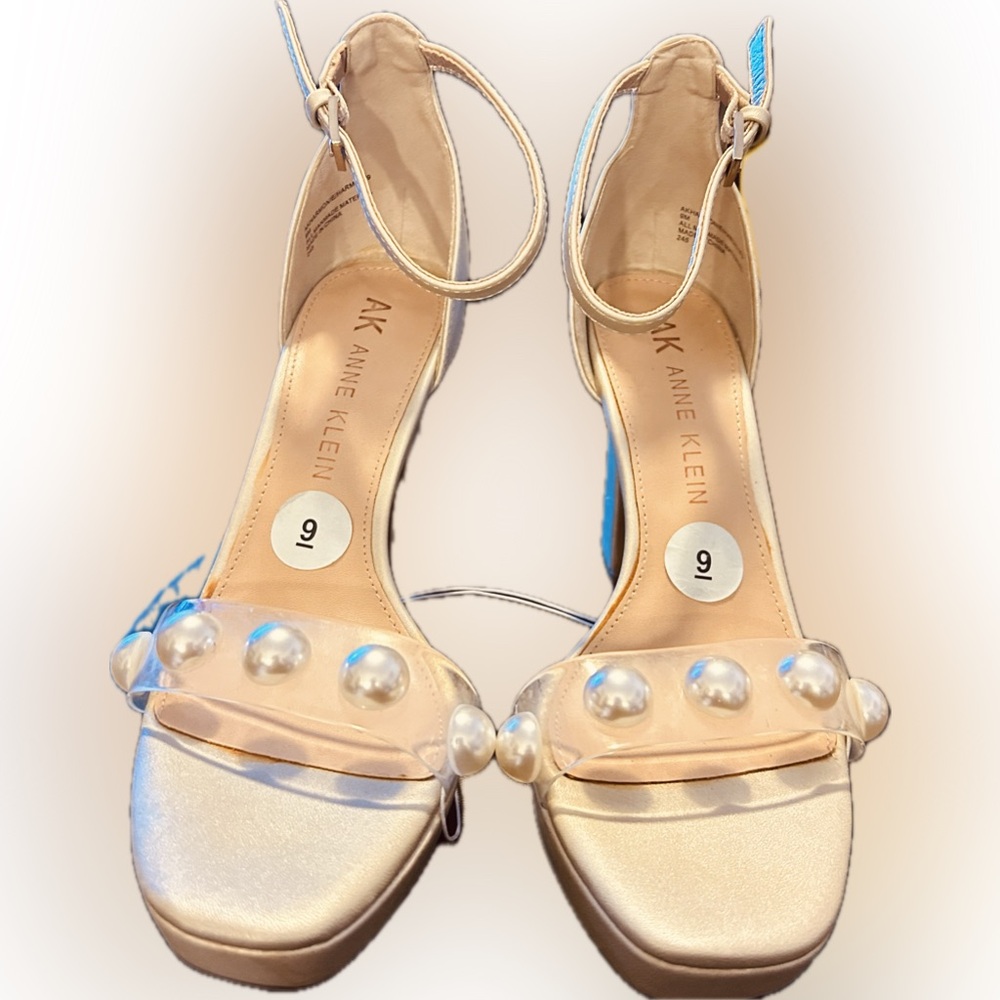 Anne Klein Cream Heels with Pearl Details